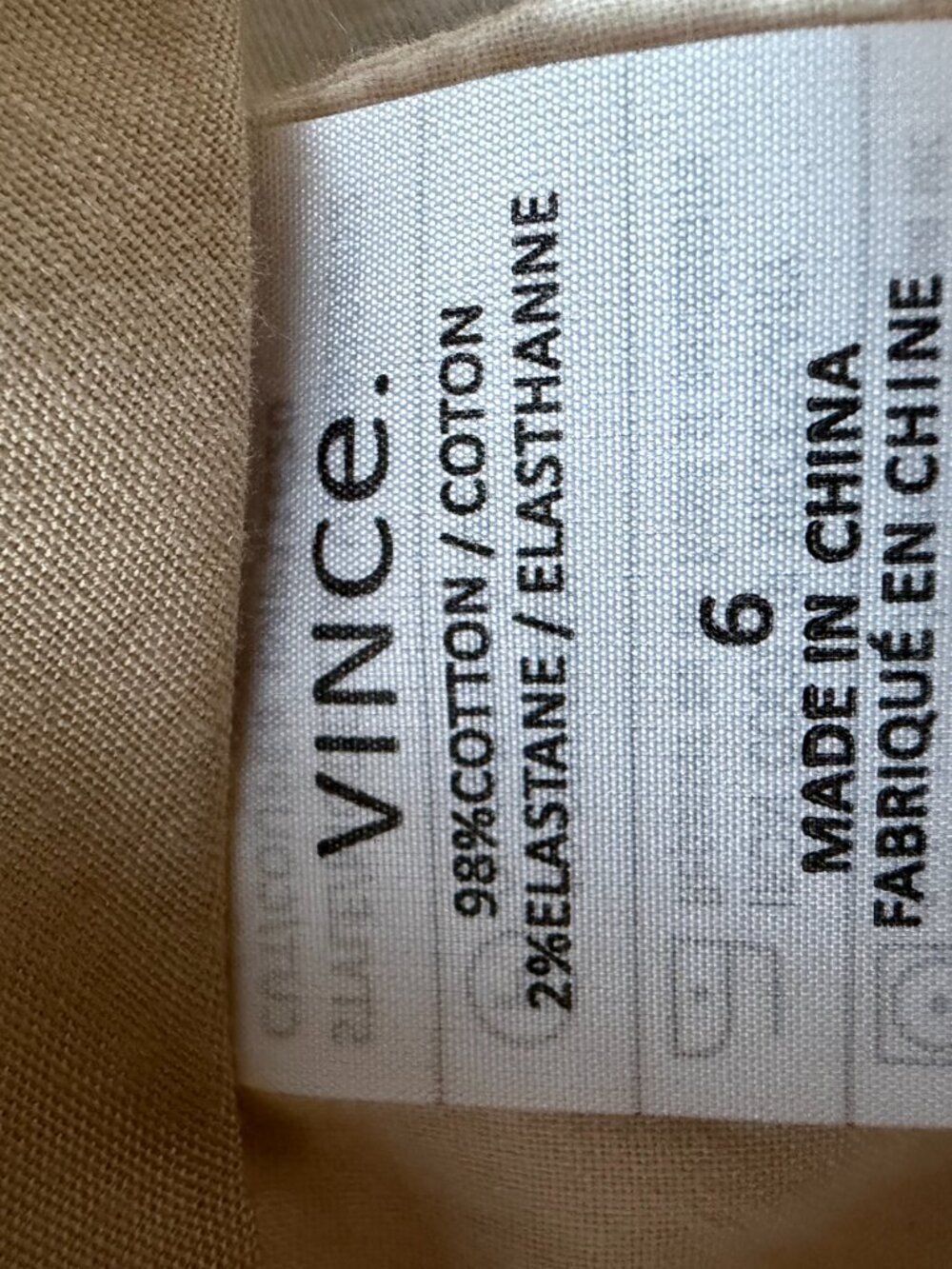 VINCE. Cream White Cotton Stretch Chino Pants Trousers 6 Classic Crop Slim - Picture 12 of 12